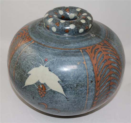 A David Frith jar and a similar square dish, jar 32.5cm, dish 30.5cm